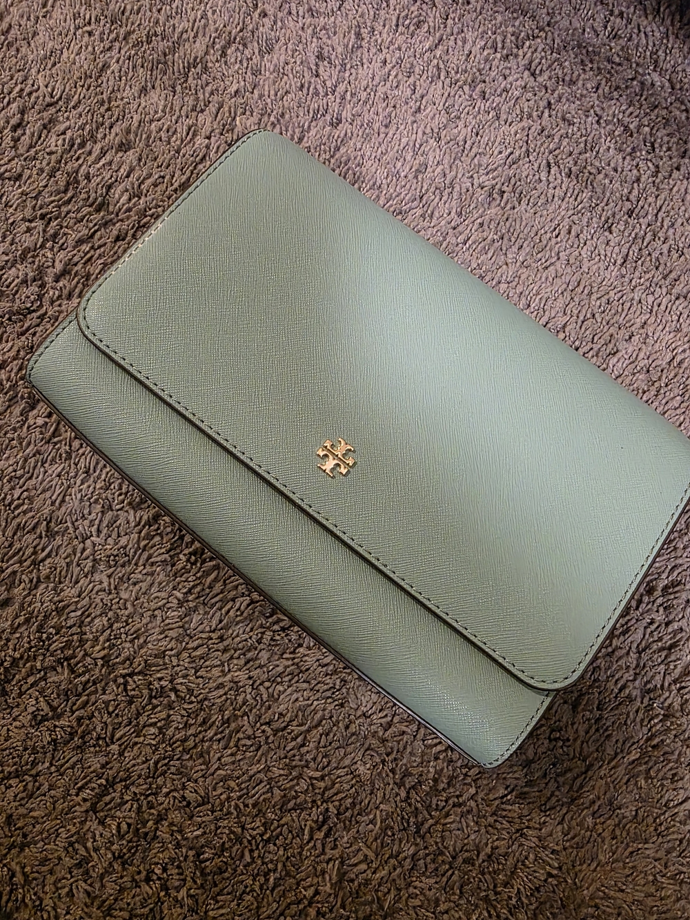 Tory Burch Green Leather Crossbody Wallet